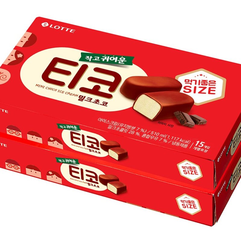 롯데웰푸드 티코 밀크초코 아이스크림 15개입 (냉동), 510ml, 2개