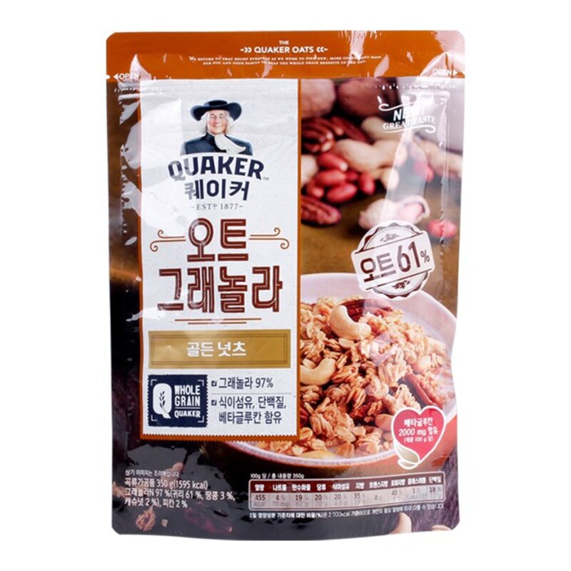 롯데제과 퀘이커 오트 그래놀라 시리얼 골든넛츠, 350g, 2개