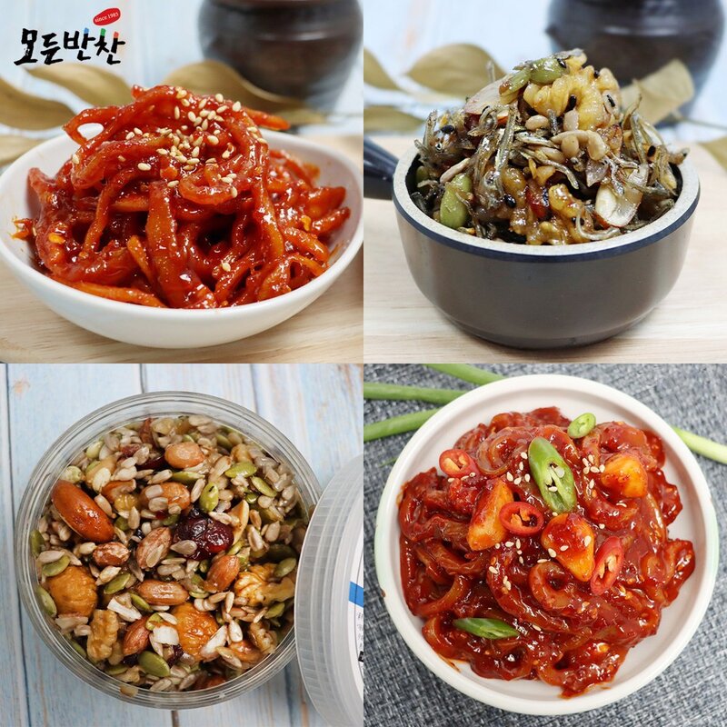 [모든반찬] 밑반찬 4종세트 각400g/ 진미채무침+멸치조림+영양모듬콩+오징어젓, 400g, 1개