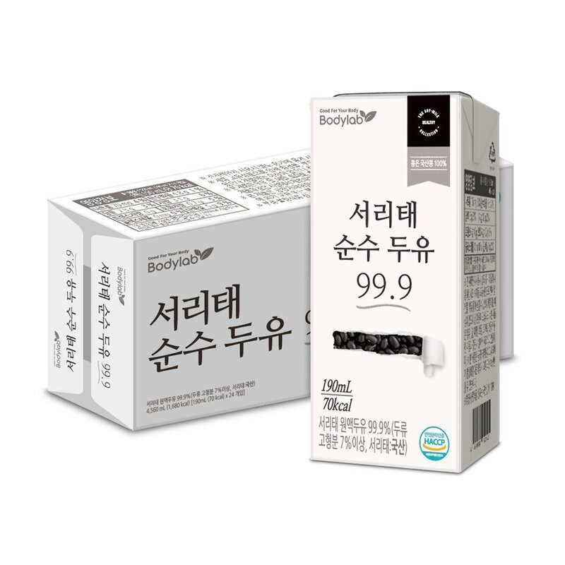 바디랩 서리태 순수 두유 99.9, 190ml, 48개