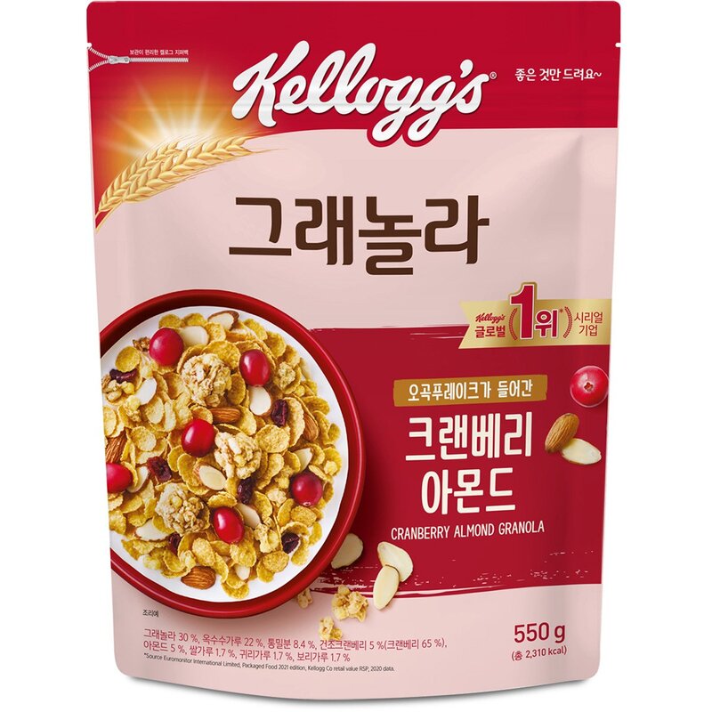 켈로그 크랜베리 아몬드 그래놀라 시리얼, 1.2kg, 1개