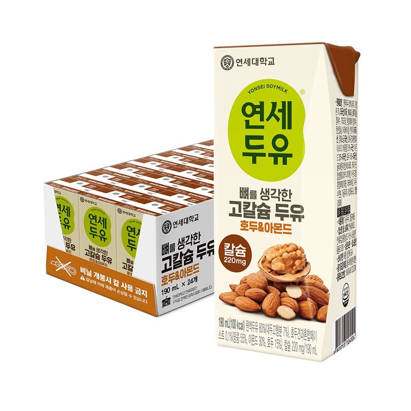 연세두유 뼈를 생각한 고칼슘 두유 호두 & 아몬드, 180ml, 48개