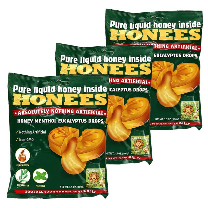 Honees 허니스 허니 목캔디 멘솔 유칼립투스맛 20개입, 100g, 3개