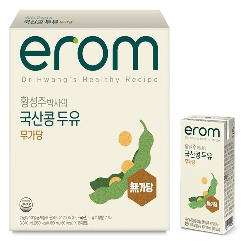 이롬 황성주 박사의 국산콩 두유 무가당, 190ml, 64개