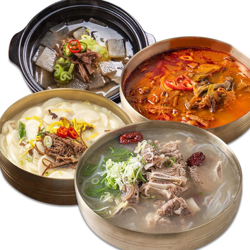 뚝심밥상 일주일 국세트 갈비탕 육개장 소고기해장국 떡국 왕갈비탕1+육개장1+소고기해장국1+떡국1, 1세트