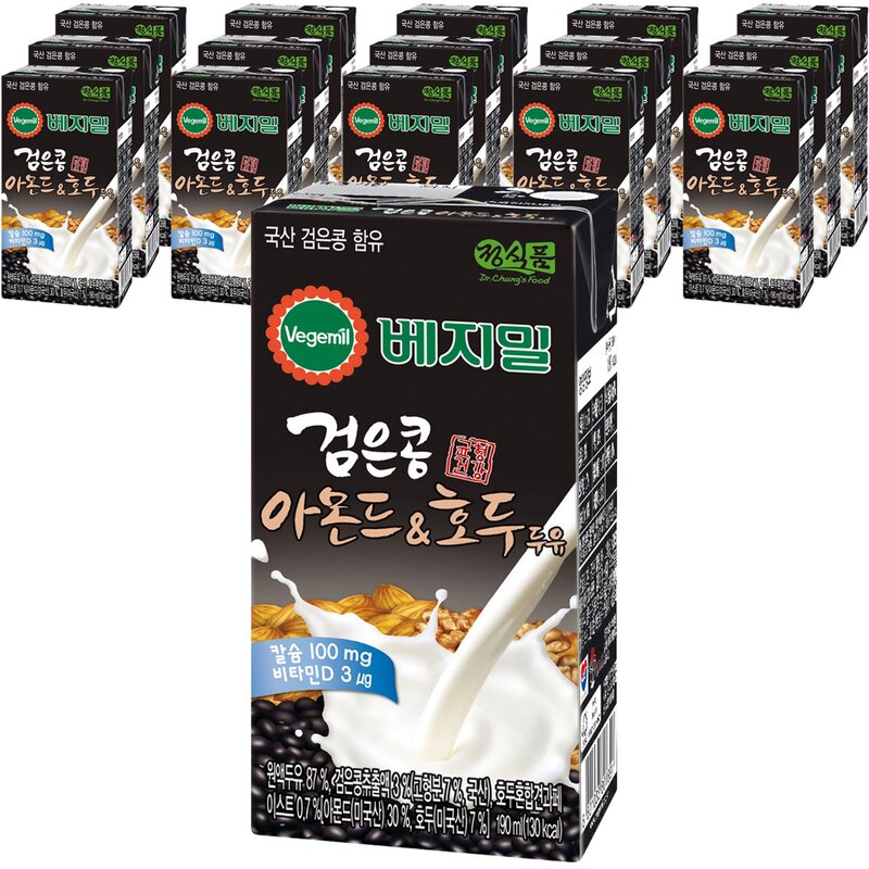 정식품 베지밀 검은콩 아몬드 호두 두유, 190ml, 32개