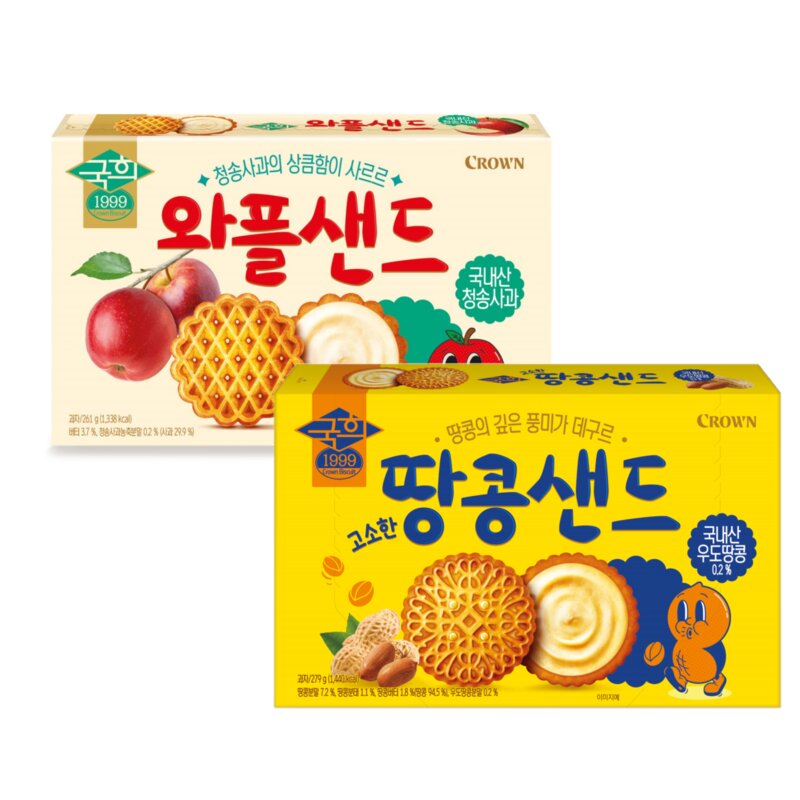 크라운 샌드모음 국희 와플샌드*땅콩샌드, 1세트, 540g