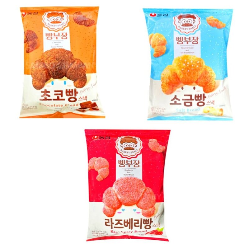 농심 빵부장 3종세트 660g 초코빵/ 소금빵/ 라즈베리빵, 12개