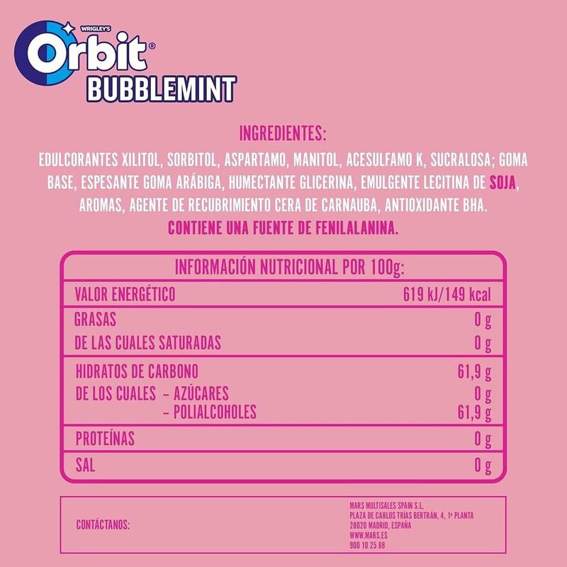 스페인 오르빗 스트로베리 버블민트 버블츄잉껌 껌 무설탕, 46개입, 6개, 2g