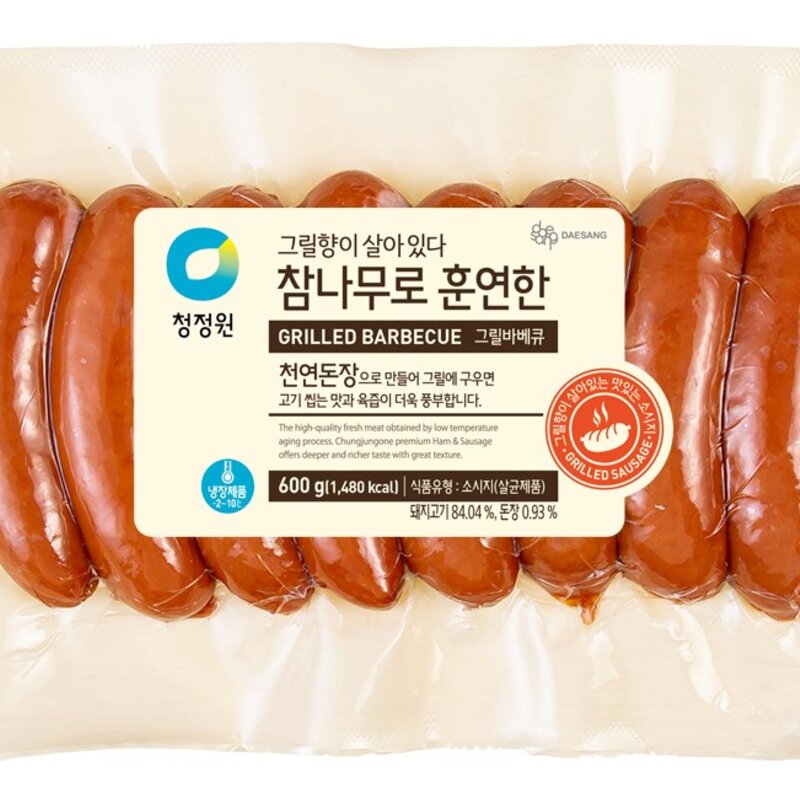 청정원 참나무로 훈연한 그릴바베큐 소시지, 600g, 5개