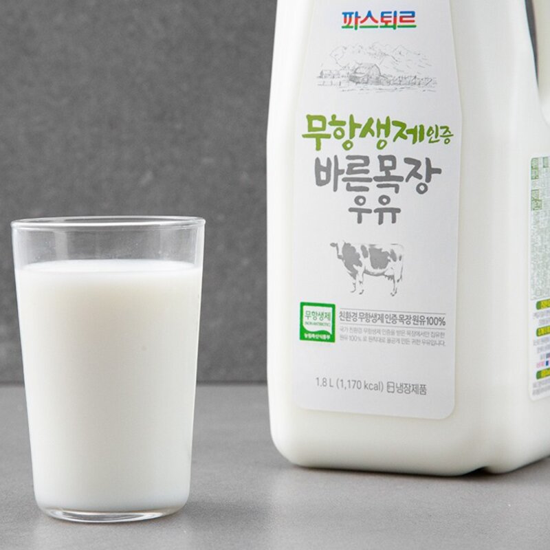 파스퇴르 무항생제 바른목장우유, 1.8L, 1개