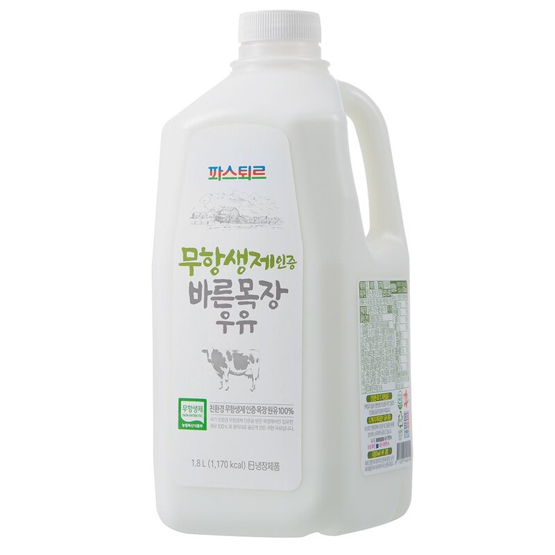 파스퇴르 무항생제 바른목장우유, 1.8L, 1개