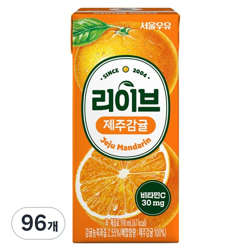 서울우유 리이브 제주감귤 주스, 190ml, 48개