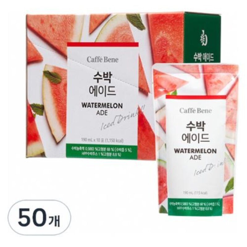 카페베네 수박에이드, 190ml, 50개