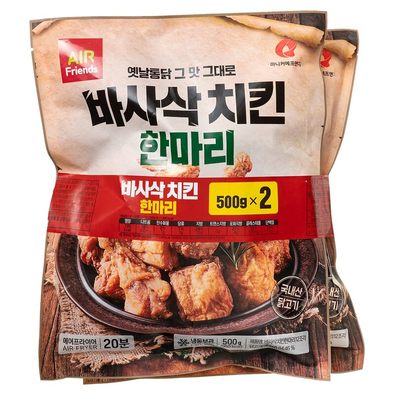 마니커에프앤지 바사삭치킨 한마리 12조각 (냉동), 500g, 2개입