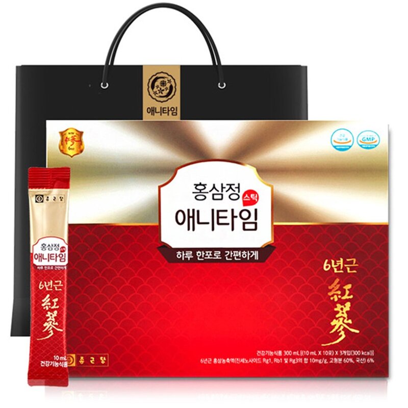 종근당 홍삼정 애니타임 스틱 + 쇼핑백, 300ml, 1세트