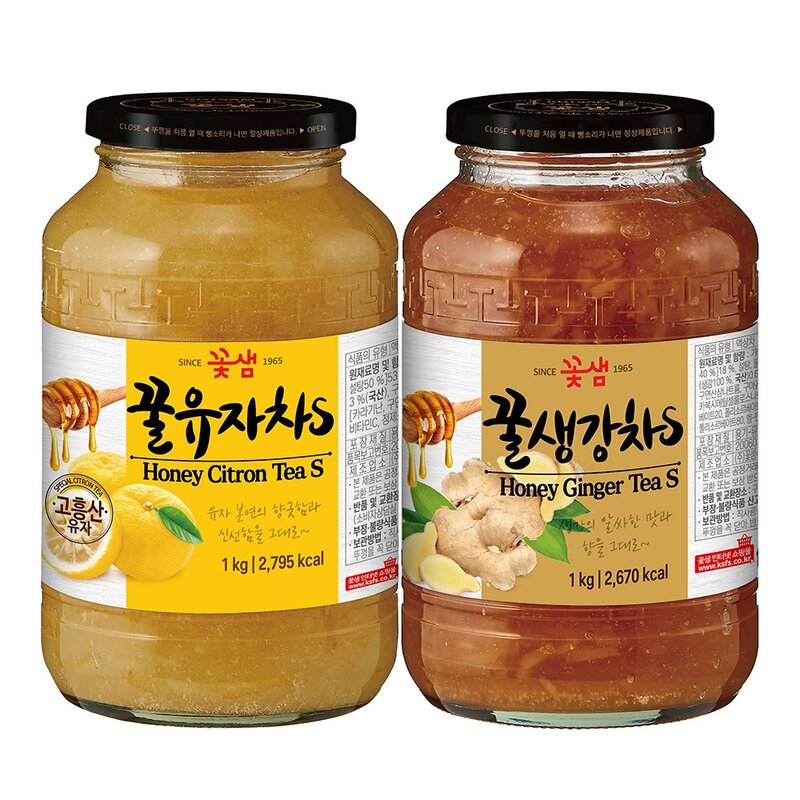 꽃샘 꿀유자차S 1kg + 꽃샘 꿀생강차S 1kg, 1개