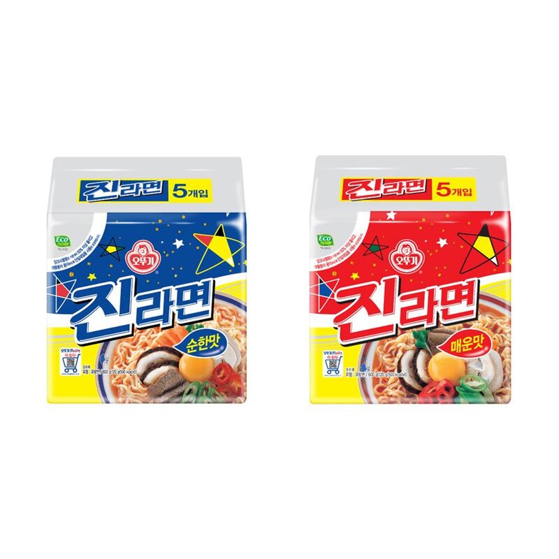 오뚜기 진라면 2종 혼합 매운맛 순한맛 봉지면 진라면, 20개