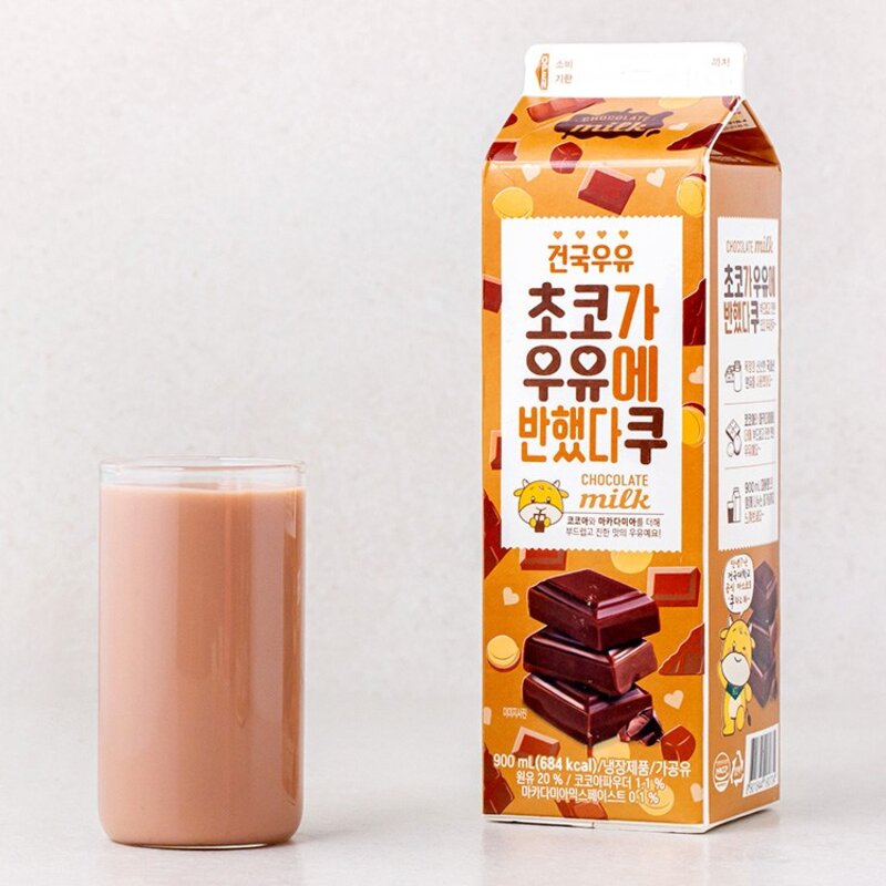 건국유업 초코가 우유에 반했다쿠, 900ml, 2개