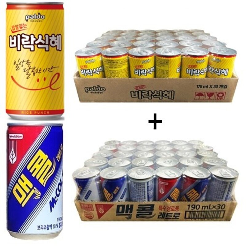 밥알없는 비락식혜175ml(30캔) + 맥콜190ml(30캔), 60개, 175ml