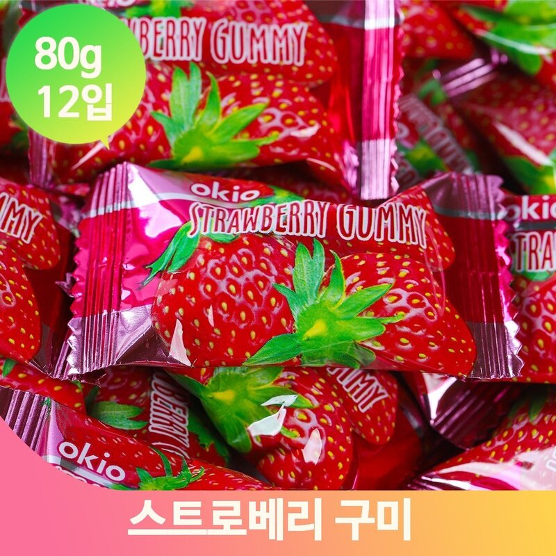 딸기맛 구미 젤리 80g 탕비실 어린이 아이 어른 간식 제리 스트로베리, 12개