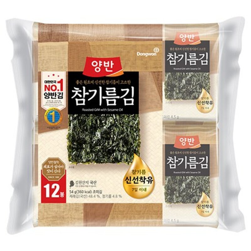 양반 참기름 김, 4.5g, 60개