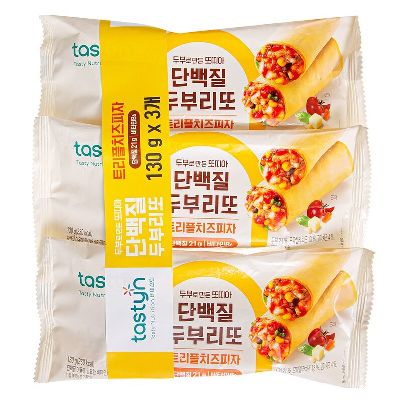 테이스틴 단백질 두부리또 트리플치즈피자 (냉동), 3개, 130g