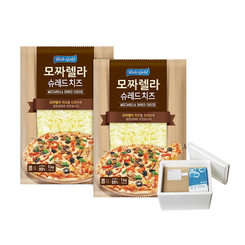 리치골드 모짜렐라 슈레드 피자치즈 1kg 냉장 자연치즈 [당일발송], 1개