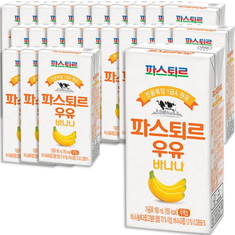 파스퇴르 전용목장 1급A 원유 바나나우유, 190ml, 72개