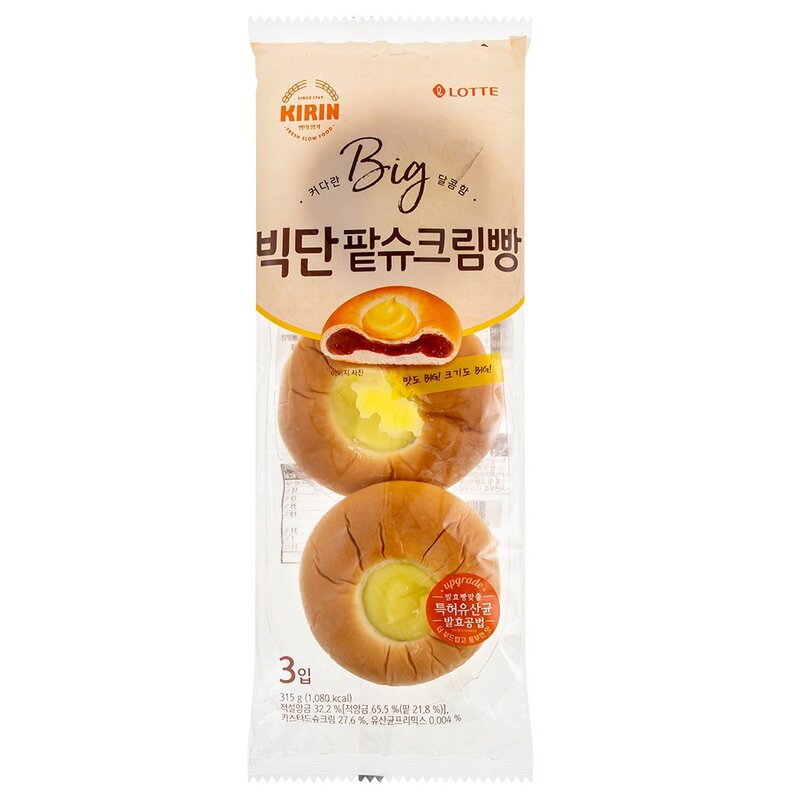 기린 팥 슈크림빵 빅단 3입, 315g, 1개