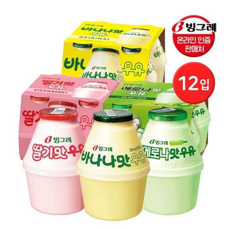 빙그레 단지우유240ml 3종 12개(바나나4개+딸기4개+메로나4개), 240ml, 1개, 1세트