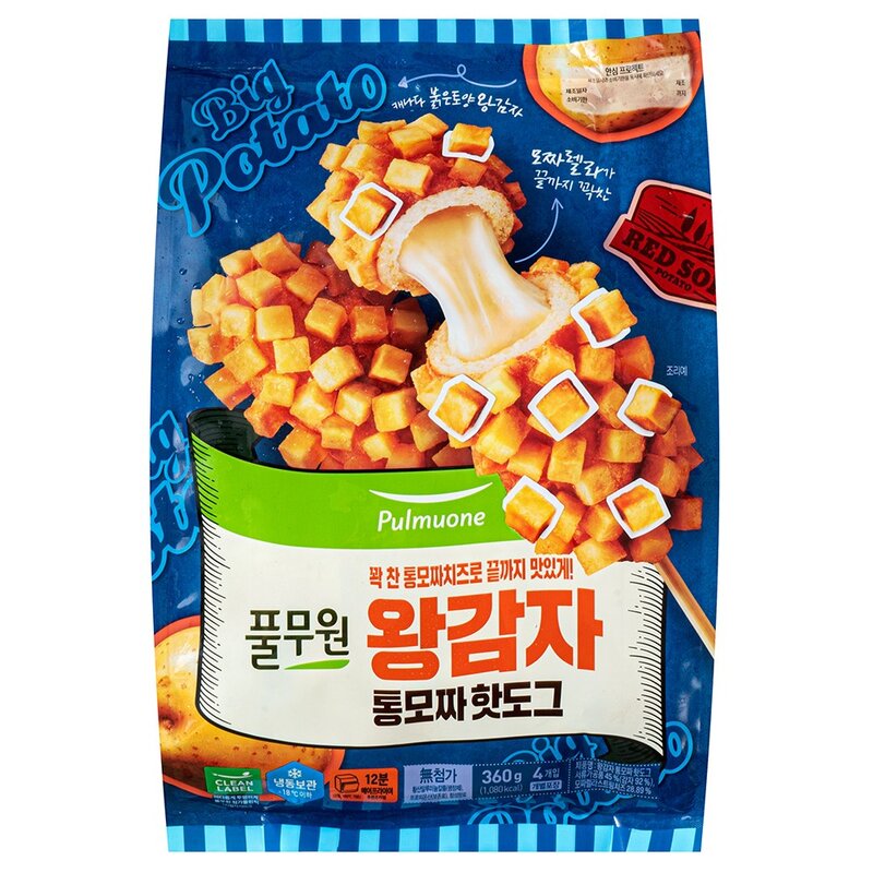 풀무원 왕감자 통모짜 핫도그 4개입 (냉동), 360g, 1개