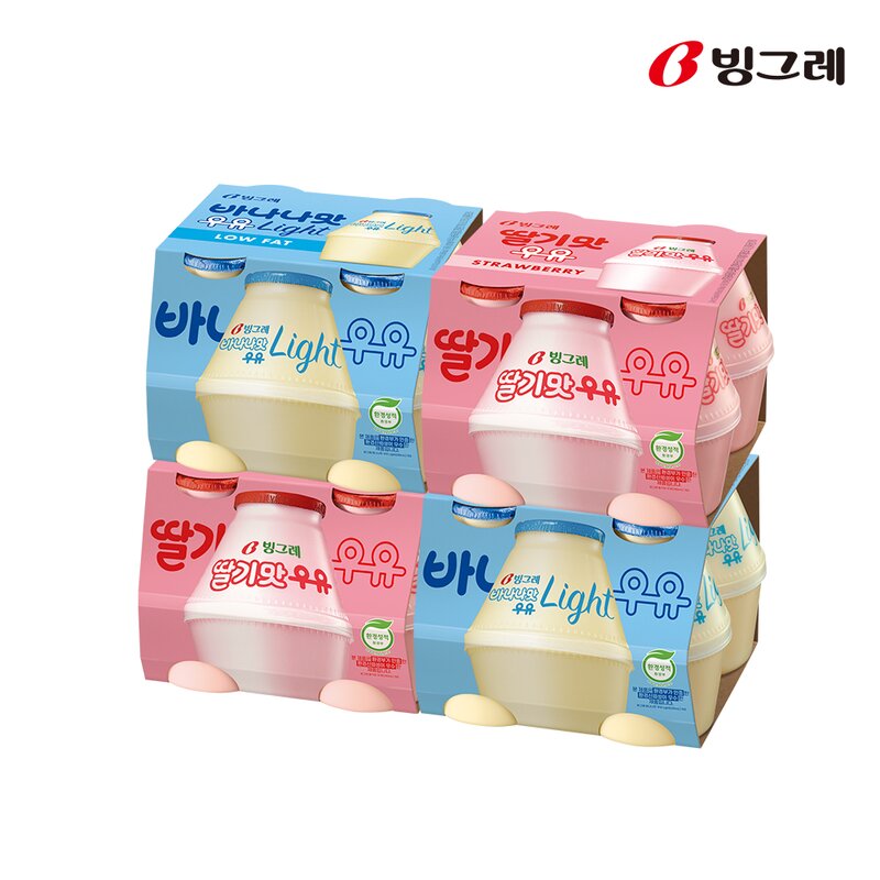 빙그레 바나나맛우유 딸기맛우유 바나나라이트 240ml X 16개입, 딸기맛우유 8개입+바나나라이트 8개입, 16개