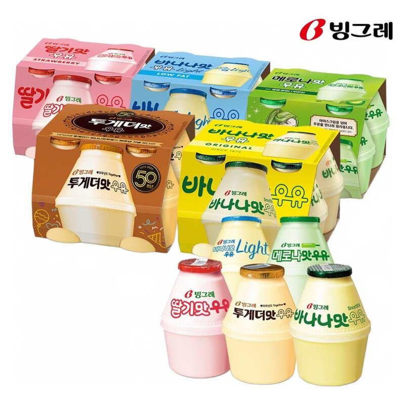 빙그레 단지우유 240ml 5종 20개 1세트 (바나나우유4+딸기우유4+라이트우유4+메로나우유4+투게더우유4)