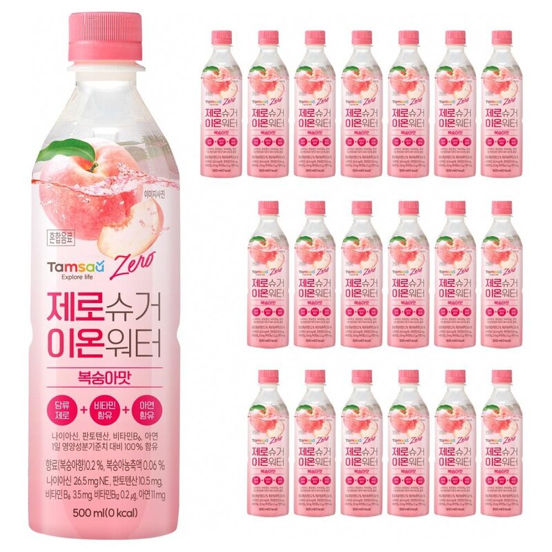 탐사 제로슈거 이온워터 복숭아맛, 500ml, 20개