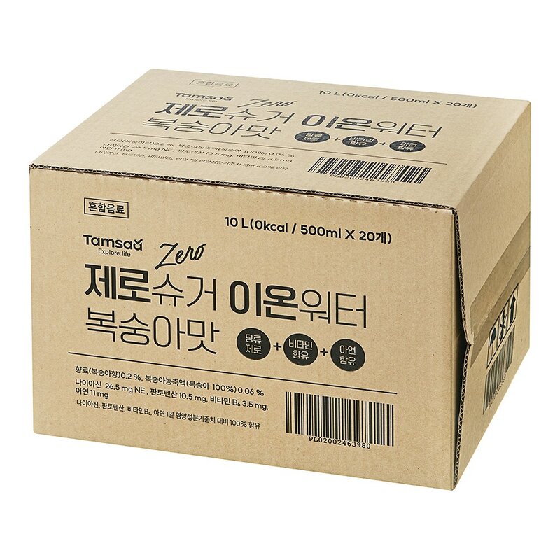 탐사 제로슈거 이온워터 복숭아맛, 500ml, 20개