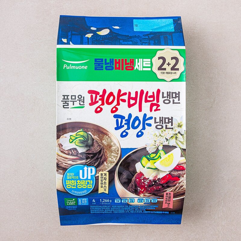 풀무원 평양비빔 냉면 2개입 + 평양냉면 2개입 세트 1266g, 1세트