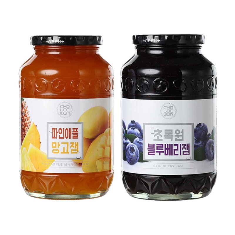 초록원 파인애플망고잼 1kg + 블루베리잼 1kg/과일잼, 2개