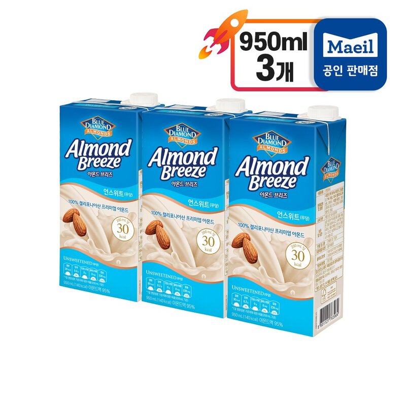 블루다이아몬드 아몬드 브리즈 언스위트, 950ml, 3개