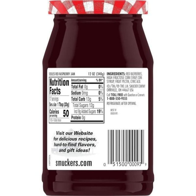 Smuckers 씨 없는 레드 라즈베리 잼 355ml12온스, 1.34kg, 1개