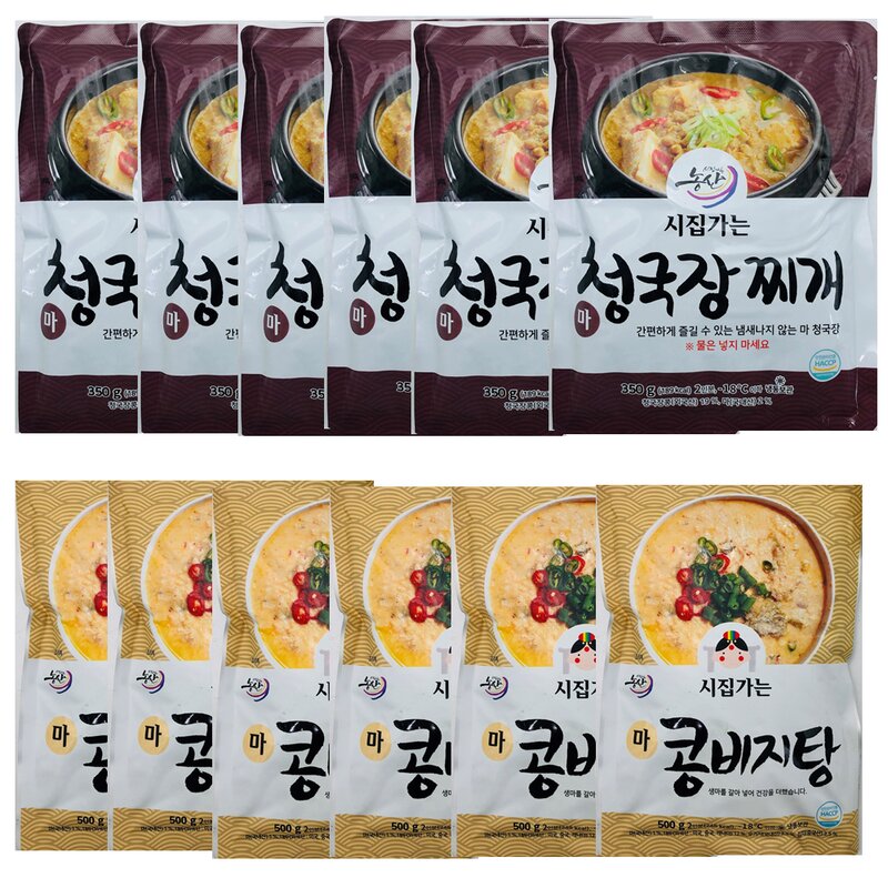 시집가는농산 청국장찌개 350g x6개 콩비지탕 500g x6개 즉석국 즉석탕, 6개