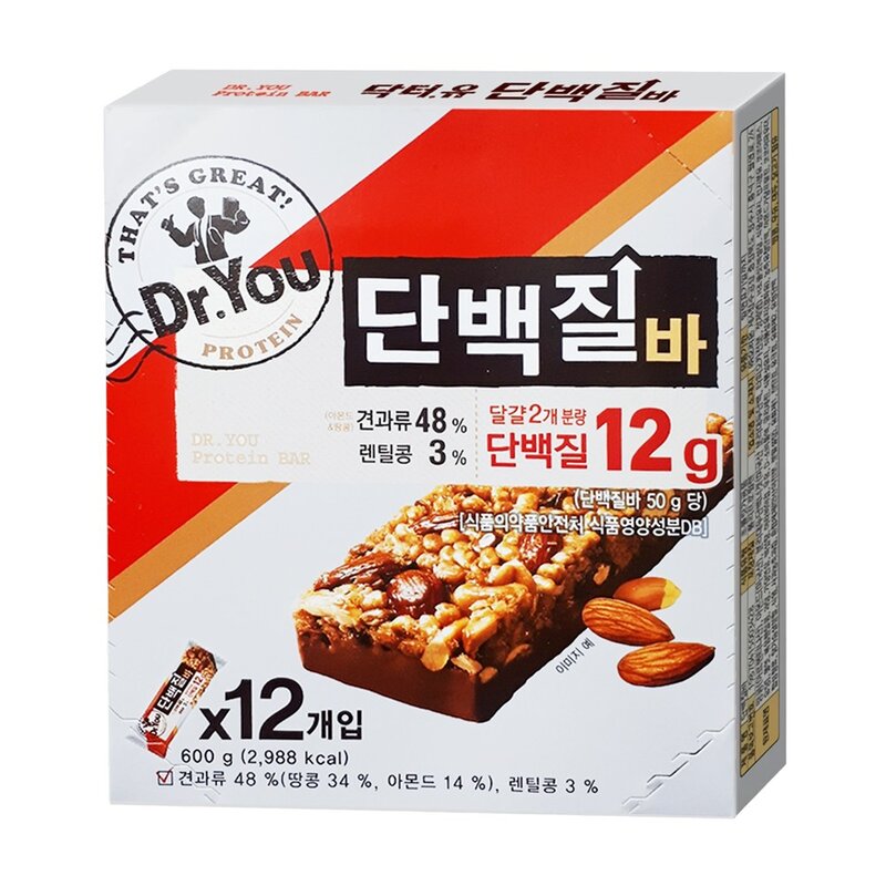 오리온 닥터유 단백질바 1통 ( 50g x 12개입 )견과류바 과자 초코바 [원산지:국산]