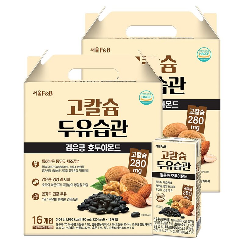 서울에프엔비 고칼슘 두유습관 검은콩 호두아몬드, 190ml, 48개