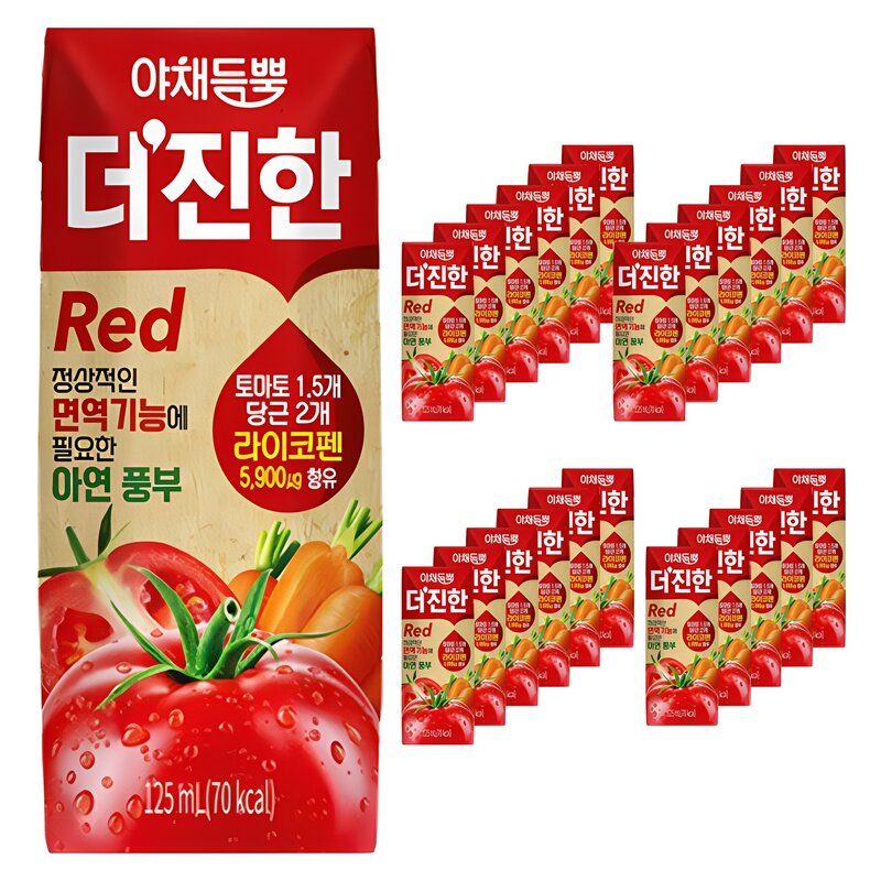 롯데칠성음료 야채듬뿍 더진한 레드, 125ml, 24개