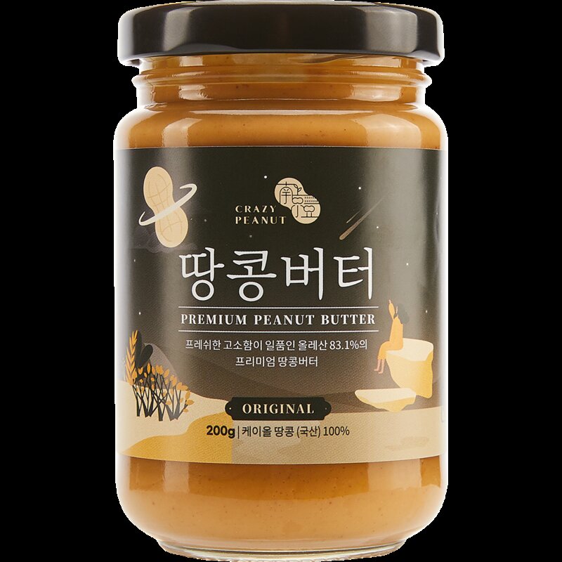 크레이지피넛 땅콩버터 무설탕 100% 국산 땅콩 버터 잼 오리지널, 200g, 1개