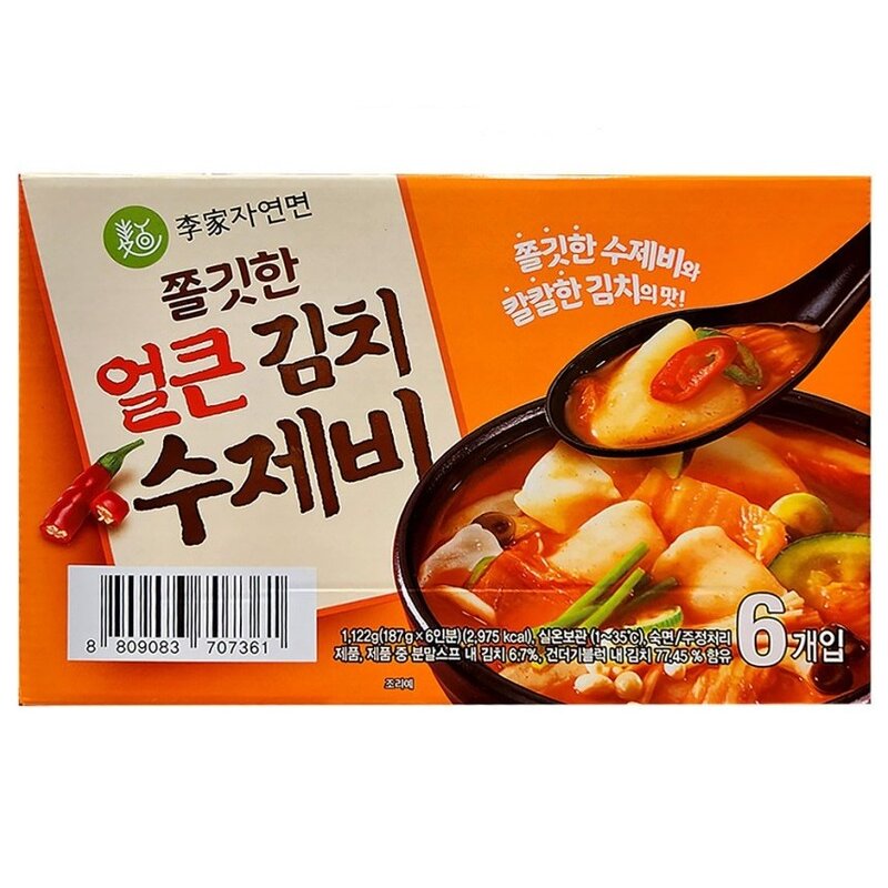 이가자연면 쫄깃한 얼큰 김치수제비, 187g, 12개