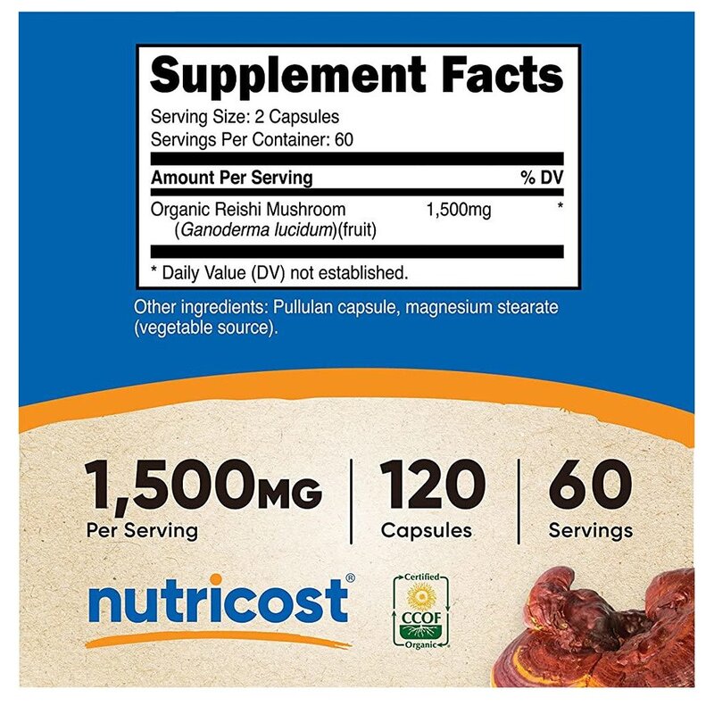 미국산 뉴트리코스트 영지 버섯 1500mg 120캡슐 Nutricost Reishi Mushroom 선물증정, 120정, 1개