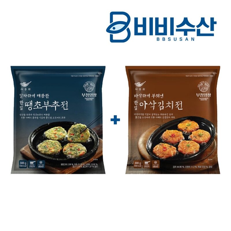 1+1 사옹원 한입아삭김치전 300g + 한입땡초부추전 300g, 한입아삭김치전300..., 300g, 1세트